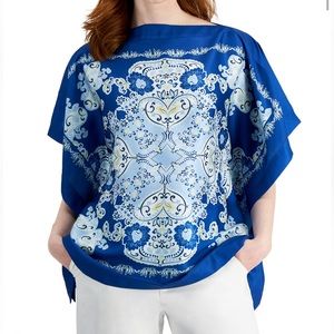 JM Collection vibrant blue handkerchief style blouse